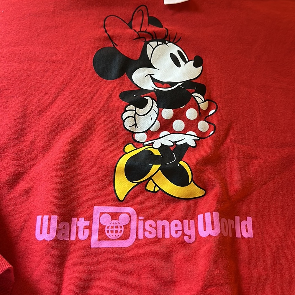 Minnie Mouse balloon sleeve oversize sweatshirt Disney Parks 2X rare rd & pink - Picture 2 of 10